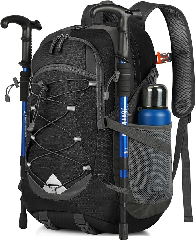 IGOLUMON Mochila de Senderismo de 40L Mochila Plegable Ultraligera Mochila de Viaje Mochilas de Marcha para Hombre Mujer para Camping Viajes Excursiones Acampadas Montaña al aire libre, Negra