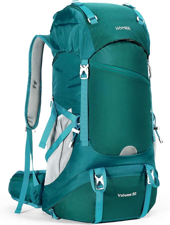 HOMIEE Mochila de Senderismo 50-60L Ligera Impermeable Mochilas Trekking Viaje con cubierta de lluvia Mochila Deportiva al aire libre para Escalada Acampar Turismo Hombre Mujer