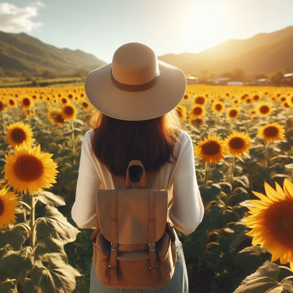 A person from behind in the field